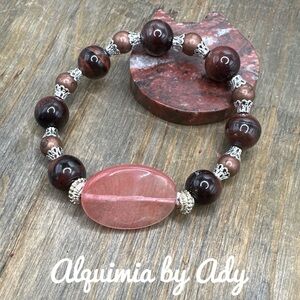 Red tiger’s eye beaded handmade bracelet/chunky 12mm cherry quartz vibes